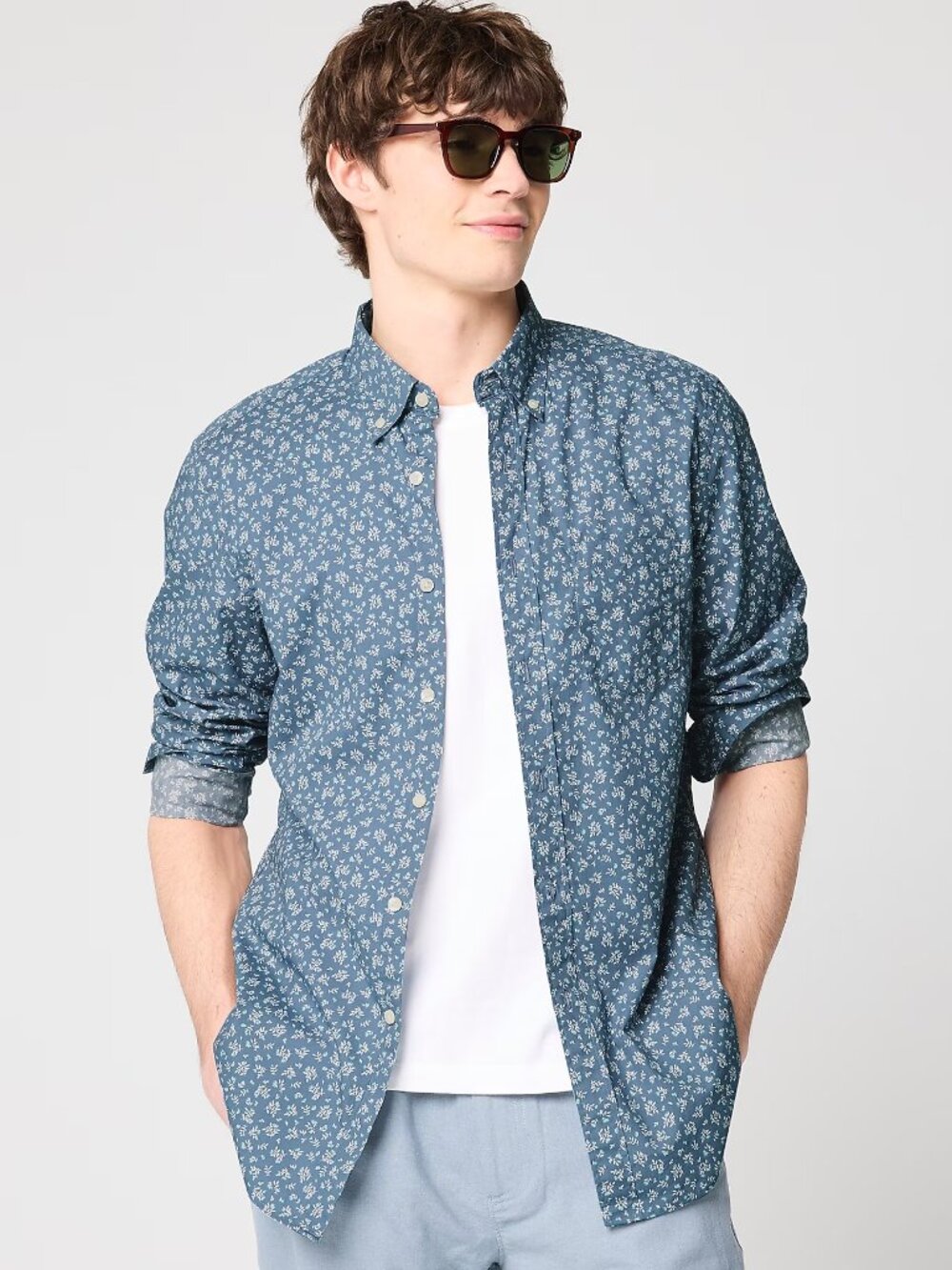 J. Crew Men's Blue Printed Flex Casual Button Up Long Sleeve Shirt Large NEW
